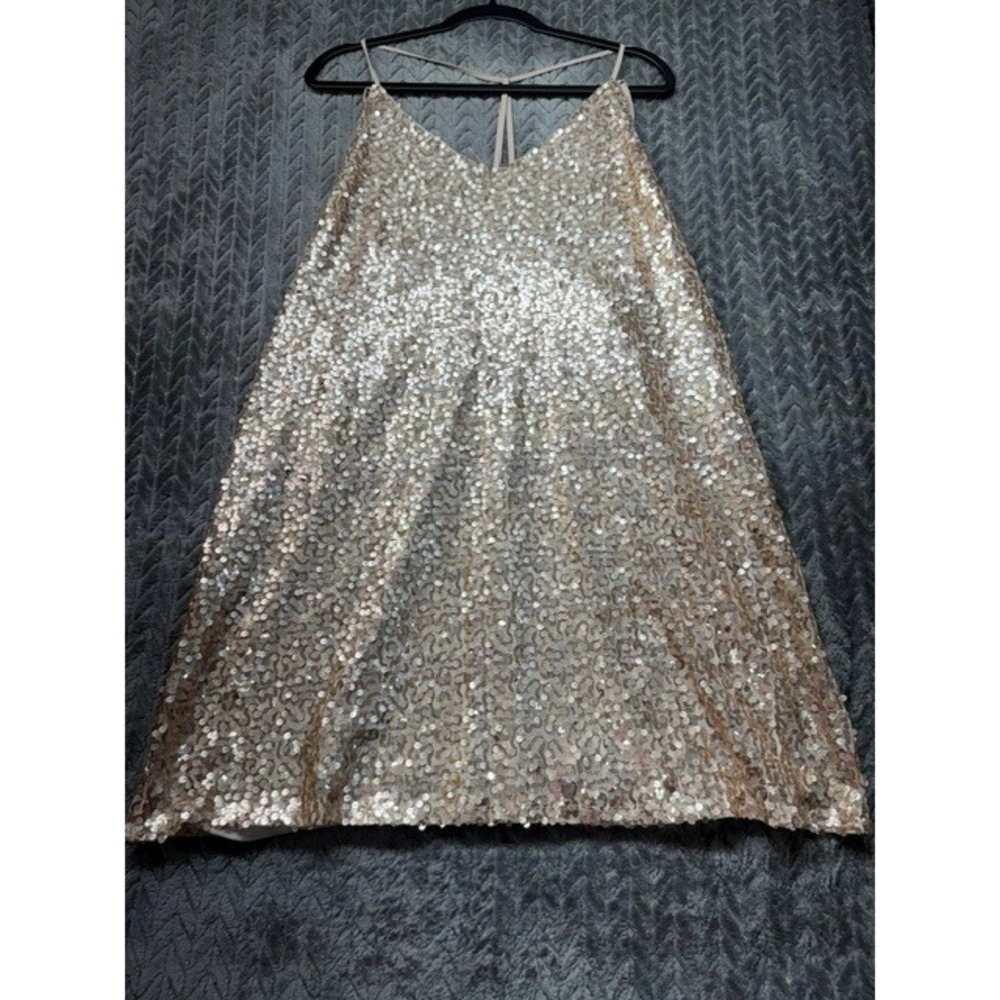 Xhilaration Womens XL Gold Sequin V-Neck T-Back Cami Mini Dress NWT